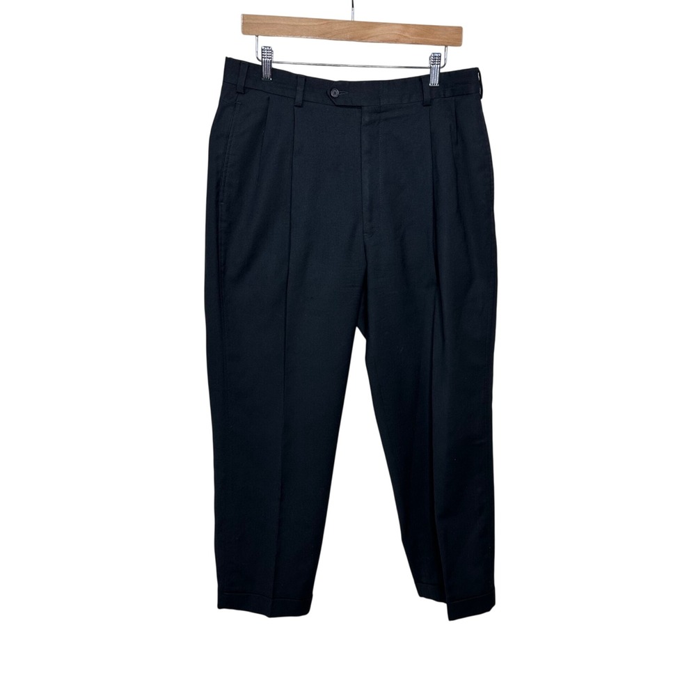 Hart Schaffner Marx Men's Pleated Wool Dress Trouser Pants size 33 Black